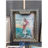 Image 2 : (4) Framed Religious Pictures, Cross Stitched Kitchen Decor and a Empty Frame