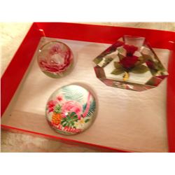 (3) Paperweights (2 Glass, 1 Acrylic)