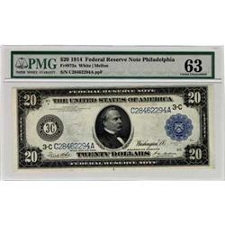 1914, $20 Federal Reserve Note FR975a PMG ChUNC63