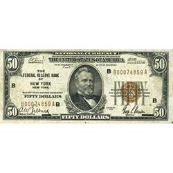 1929, $50 Federal Res. Bank Note Fr-1880-B KL-2526 RAW