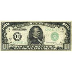 1934-A, $1000 FR Note FR2212-H PMG ChVF35