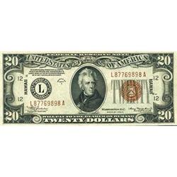 1934-A, $20 Hawaii Note FR2305 CGA 66