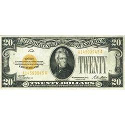 1928, $20 Gold Certificate. Fr-2402. KL-2261 RAW