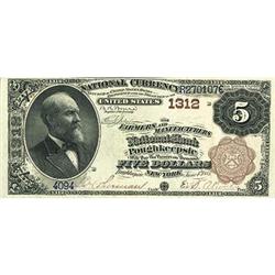1882, $5 National Bank Note FR468 PMG XF40