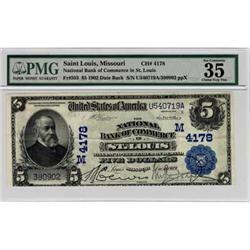 1902, $5 National Bank Note FR593 PMG ChVF 35