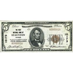 1929, $5 National Bank Note FR1800 PMG AU55