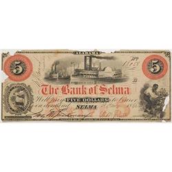 Alabama. Selma. The Bank of Selma $5. 1862.