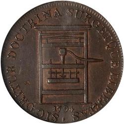 1794 Plain Edge Token. Franklin Press NGC AU58 BN