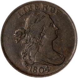 1804 Draped Bust Half Cent. Crosslet 4, stems. VF30