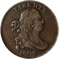 1804 Draped Bust Half Cent. Crosslet 4, stems. VF20