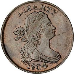 1804 Draped Bust Half Cent. Spiked chin. EF40