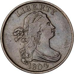 1804 Draped Bust Half Cent. Spiked chin. VF35