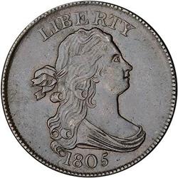 1805 Draped Bust Half Cent. Sm 5, stemless. EF40