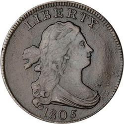 1805 Draped Bust Half Cent. Sm 5, stems. F15