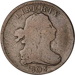 1805 Draped Bust Half Cent. Sm 5, stems. G6