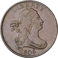 1806 Draped Bust Half Cent. Sm 6, stemless. EF45