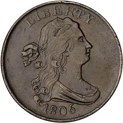 1806 Draped Bust Half Cent. Sm 6, stemless. VF30