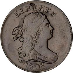 1808 Draped Bust Half Cent. AU50
