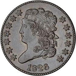 1826 Classic Head Half Cent. Repunched 6. EF40