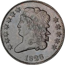 1828 Classic Head Half Cent. 12-Star Obverse. AU55