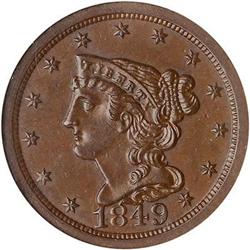 1849 Coronet Head Half Cent C1 R2- NGC MS64 BN