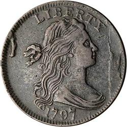 1797 Draped Bust Cent. Stemless Wreath. VF25