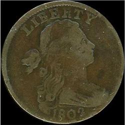 1802 Draped Bust Cent. Stemless wreath. VG7