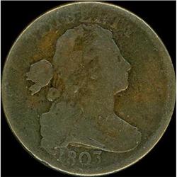 1803 Draped Bust Cent. Sm date, lg fraction. VG7