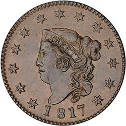 1817 Coronet Head Cent. AU50
