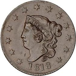 1818 Coronet Head Cent. AU50