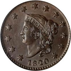 1820 Coronet Head Cent. Large date N-5 NGC MS64 BN