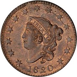 1820 Coronet Head Cent. Lg date. MS63