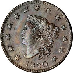 1820 Coronet Head Cent. Lg date. EF45
