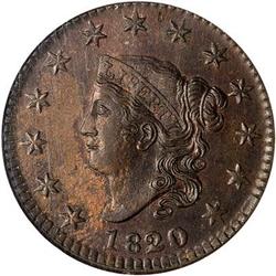 1820/19 Coronet Head Cent N-2 NGC MS63 BN