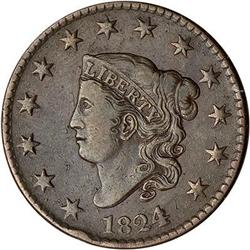 1824/2 Coronet Head Cent. F15