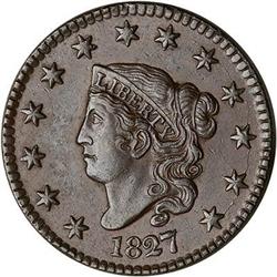 1827 Coronet Head Cent. EF45
