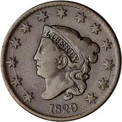 1829 Coronet Head Cent. Sm Letters Reverse. F12