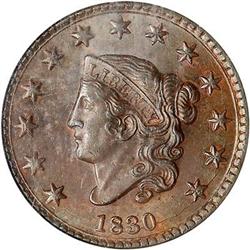 1830 Coronet Head Cent LgLtrs NGC MS64 BN