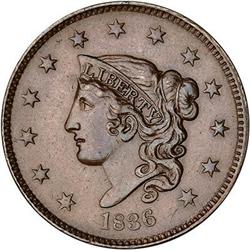 1836 Coronet Head Cent. EF45