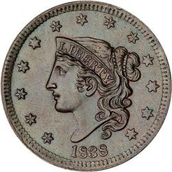 1838 Coronet Head Cent. MS63