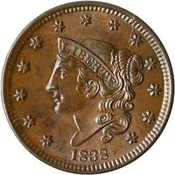 1838 Coronet Head Cent. MS62