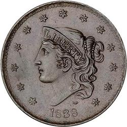1838 Coronet Head Cent. MS60