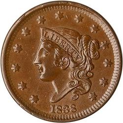 1838 Coronet Head Cent. AU58