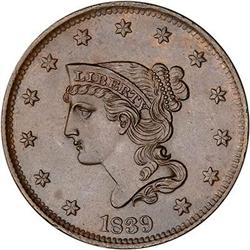 1839 Coronet Head Cent. MS60