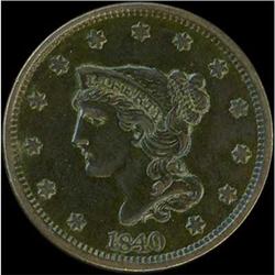 1840 Coronet Head Cent. Lg date. VF35
