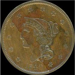 1840 Coronet Head Cent. Lg date. VF35