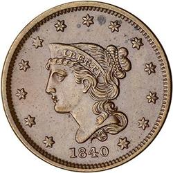 1840 Coronet Head Cent. Sm date. EF40