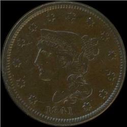 1841 Coronet Head Cent. VF35