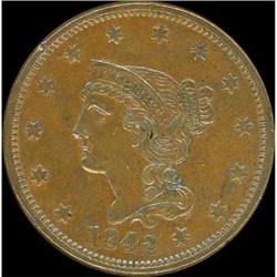 1842 Coronet Head Cent. Lg date. VF35