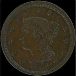 1844 Coronet Head Cent. First 4 repunched. VF35